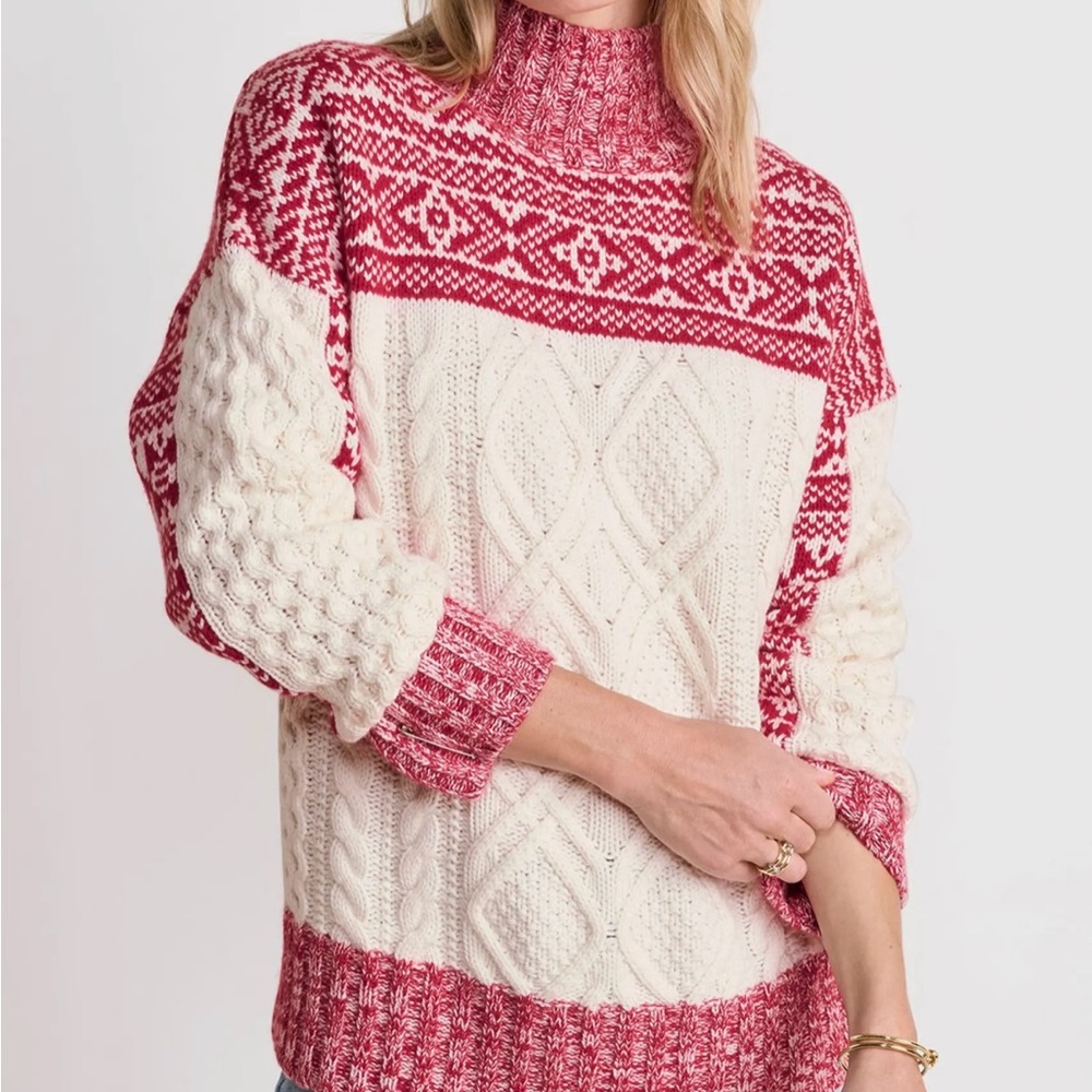 Vineyard Vines Chunky Fair Isle Mock Neck Merino Wool & Cashmere Blend Sweater